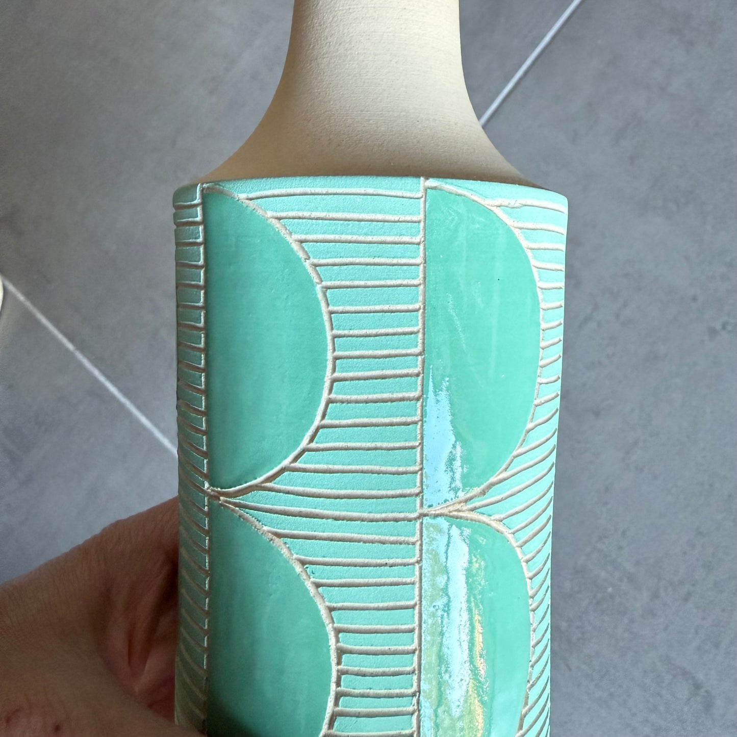Oil bottle, mint half circles