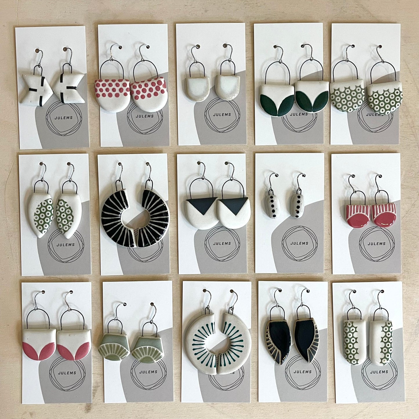 Earrings, coral dots