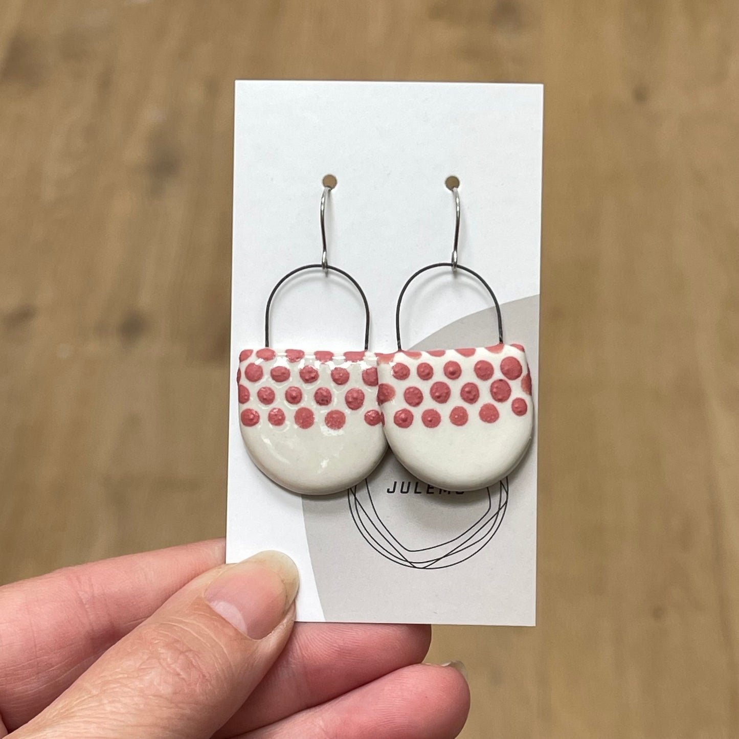 Earrings, coral dots