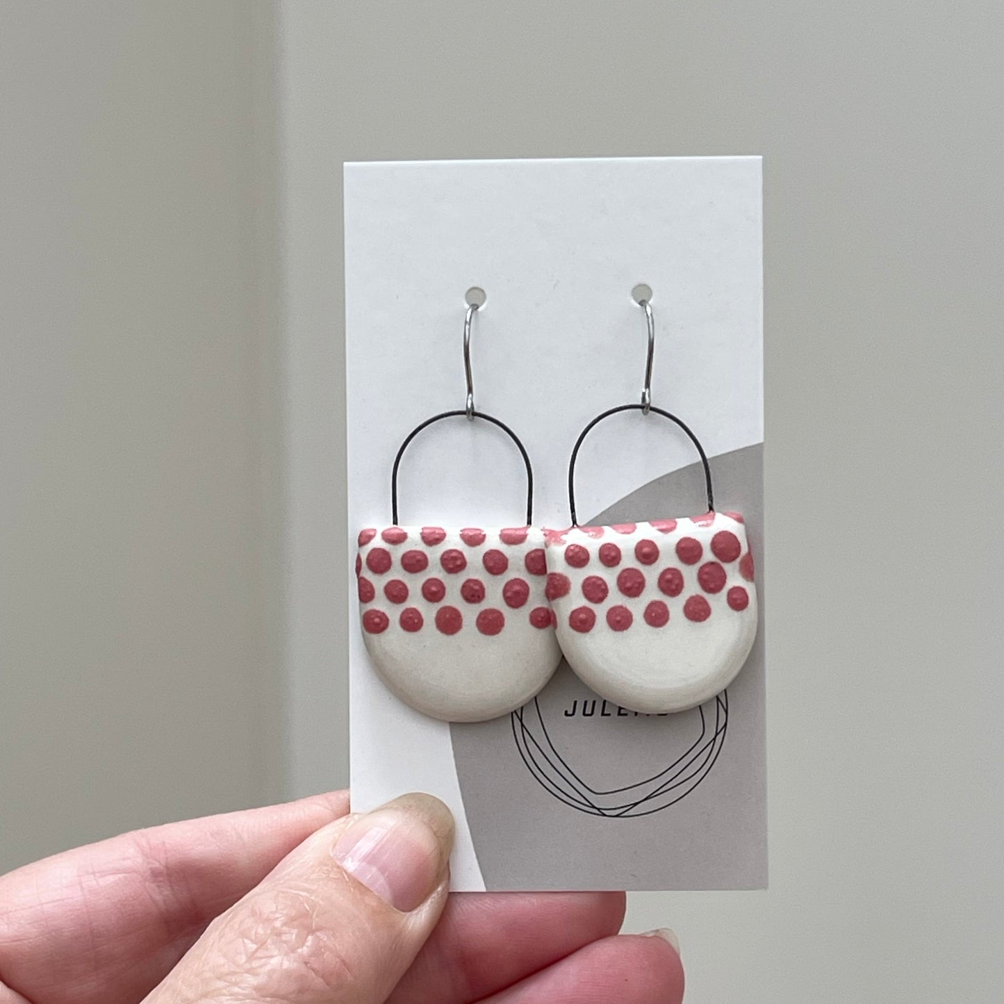 Earrings, coral dots