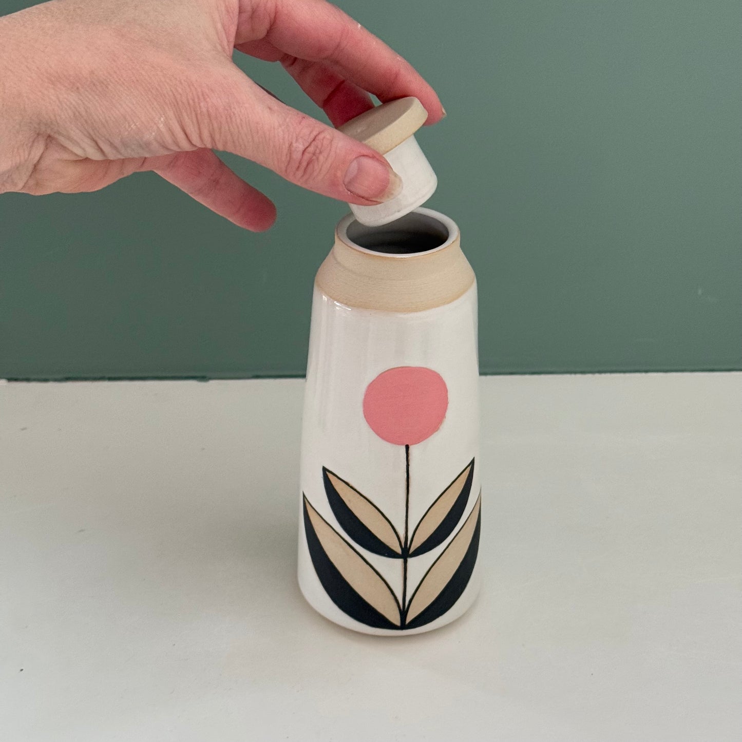 Jar/ bottle, pink flower