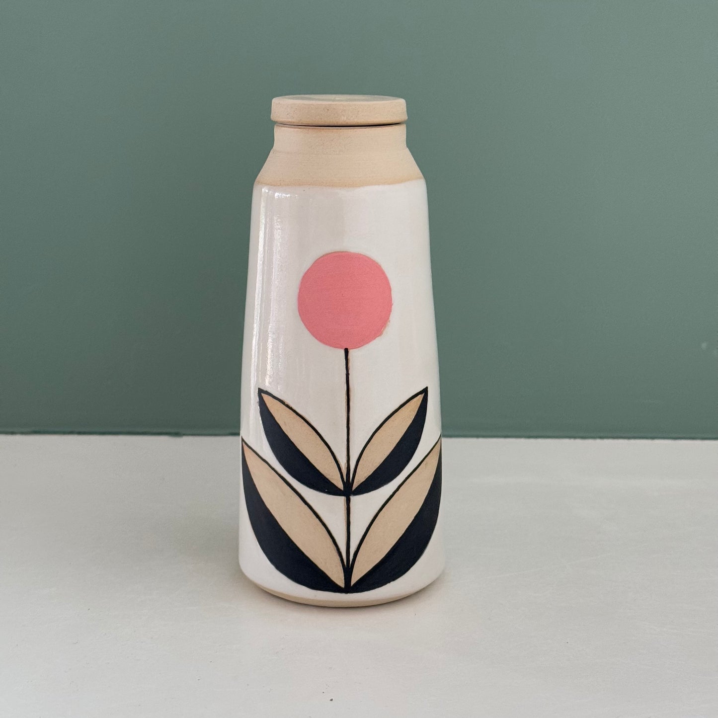 Jar/ bottle, pink flower