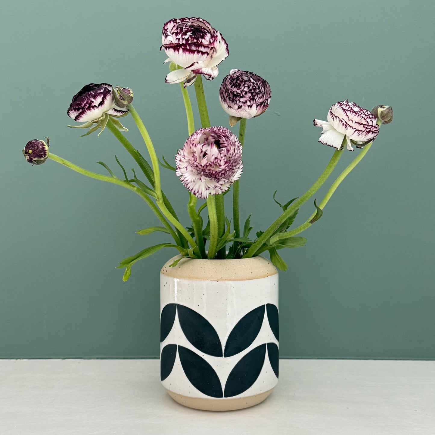 Vase, black leaves