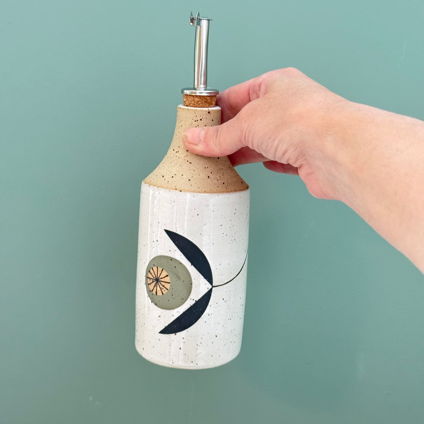 Oil bottle, green flowers