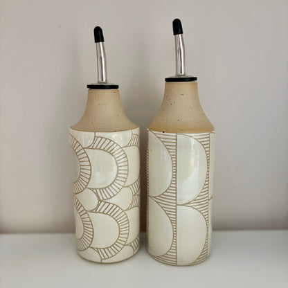 Oil bottle, white half circles