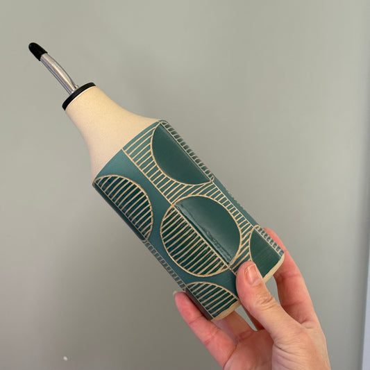 Oil bottle, circles teal