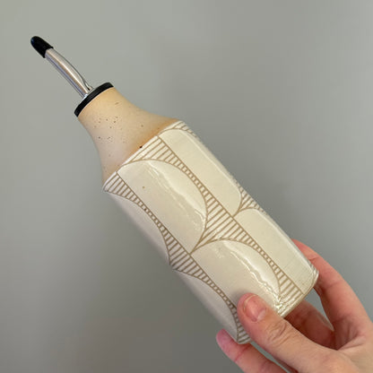 Oil bottle, white half circles