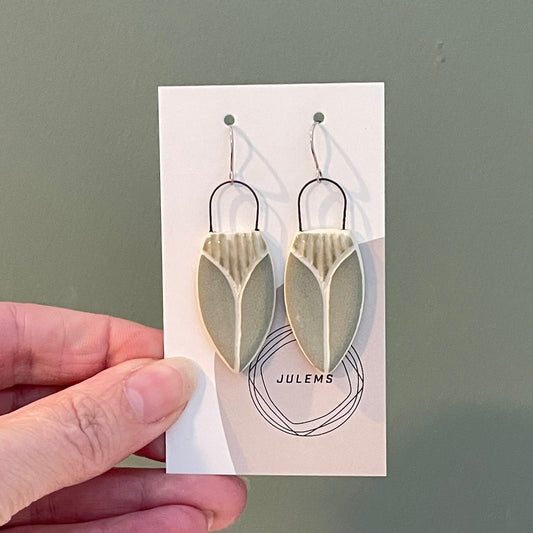 Earrings, green petals