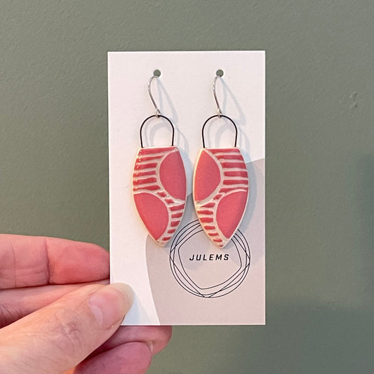 Earrings, coral circles & stripes