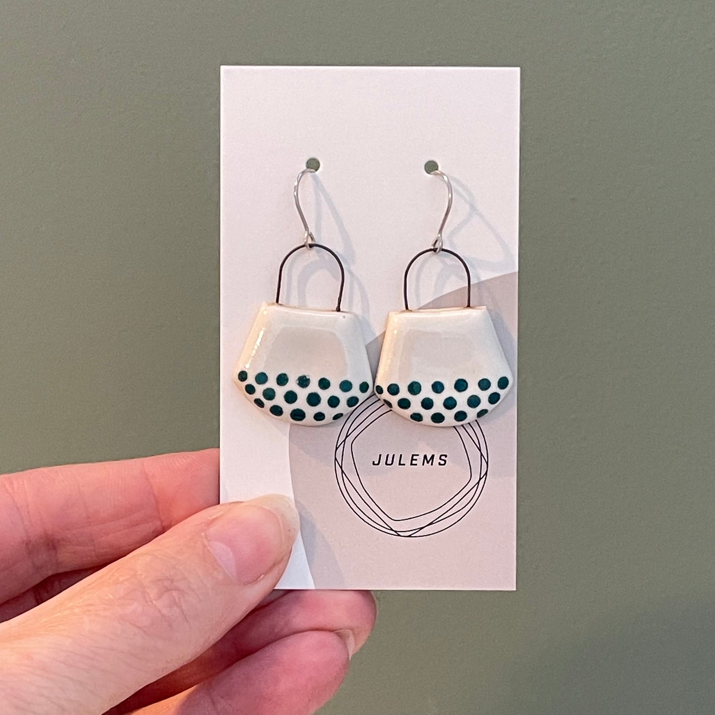 Earrings, bluegreen dots