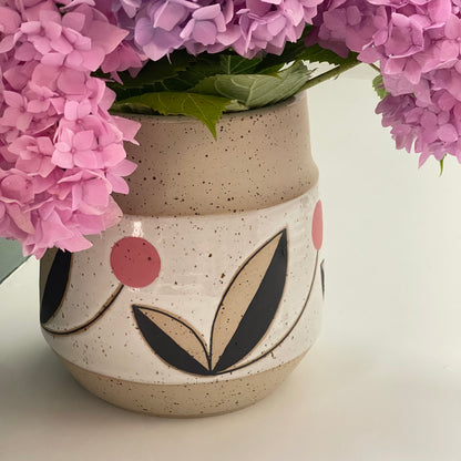 Utensil Holder/ Vase, pink flower