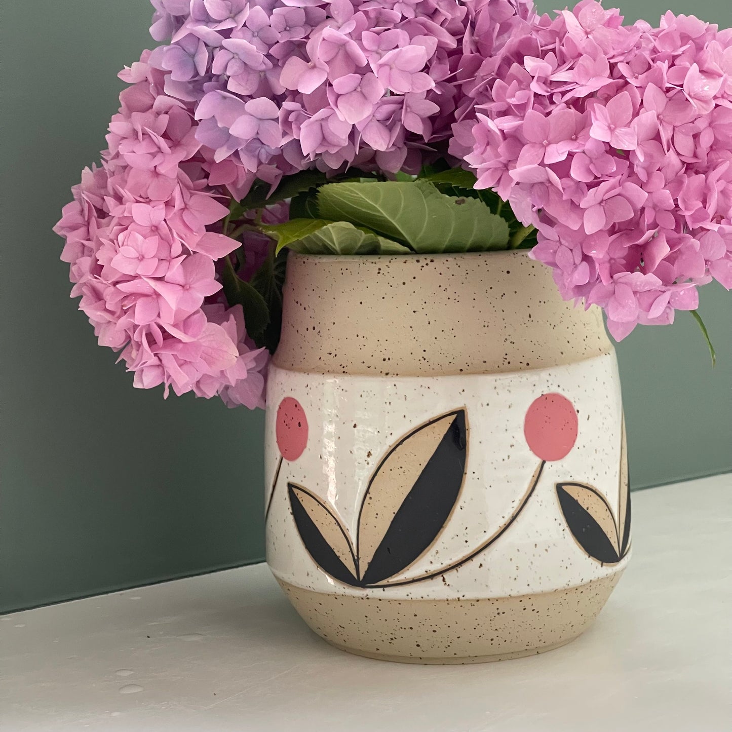 Utensil Holder/ Vase, pink flower