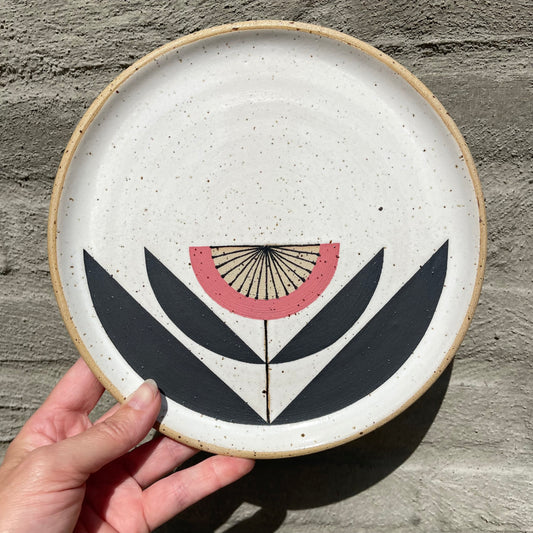 Wall Plate, pink/ black flower