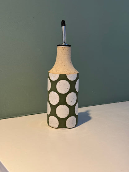 Oil bottle, green/ white dots