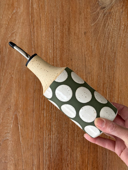 Oil bottle, green/ white dots
