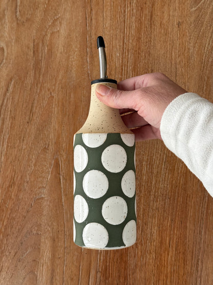 Oil bottle, green/ white dots