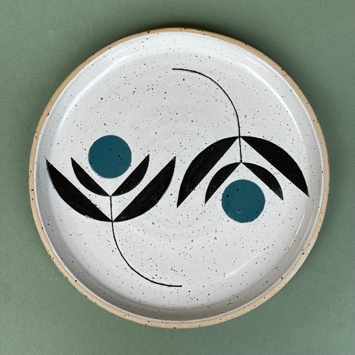 Plate, teal flower