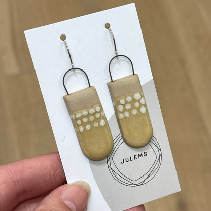 Earrings, yellow/ white dots