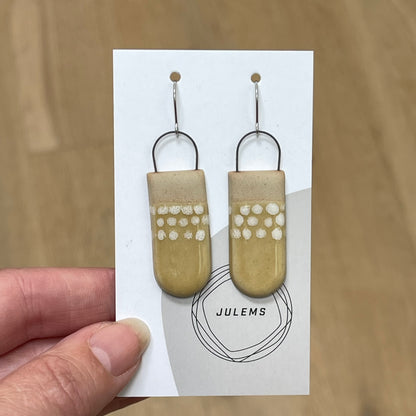 Earrings, yellow/ white dots