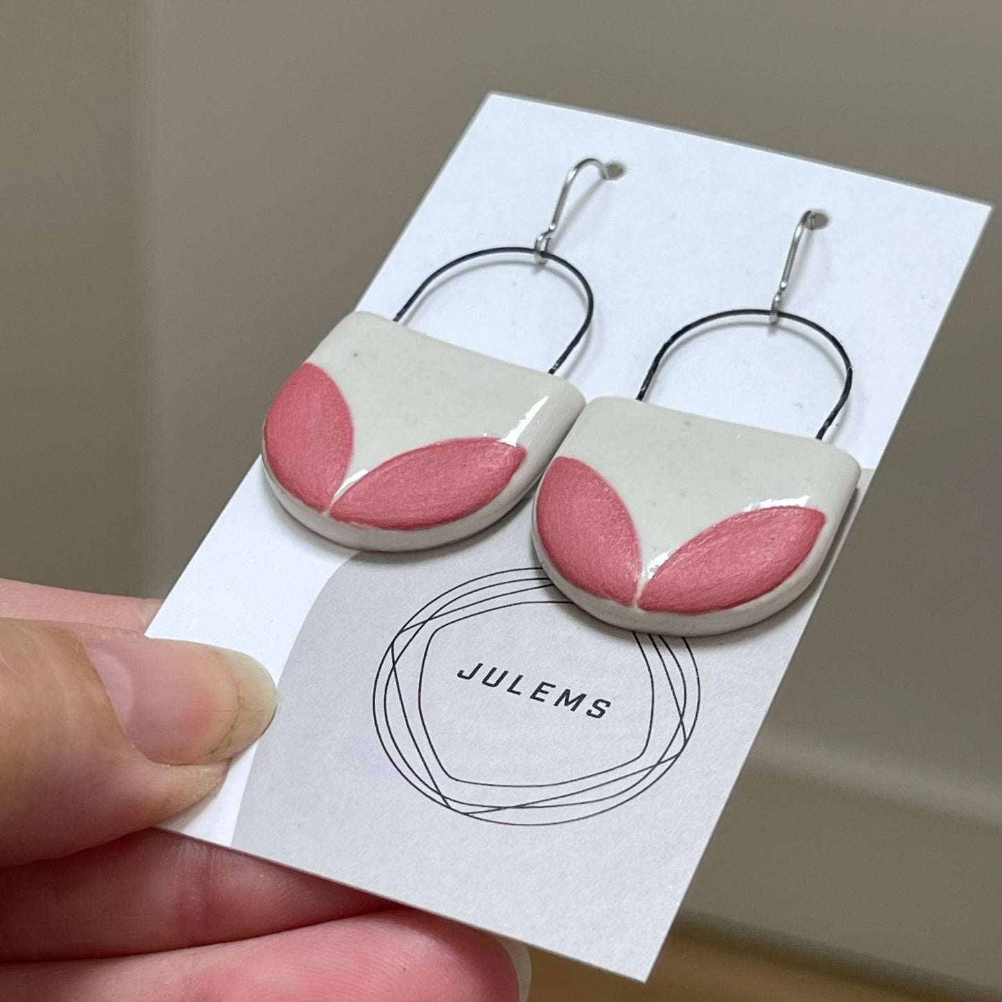 Earrings, solid leaves coral