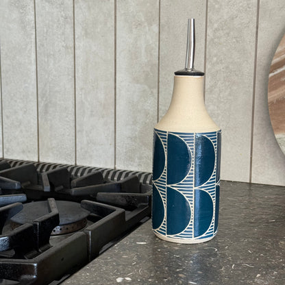 Oil bottle, half circles teal