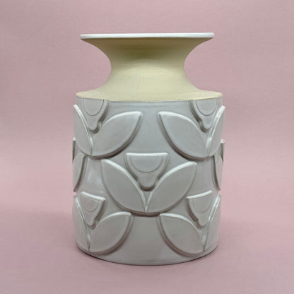 Vase, relief flowers white