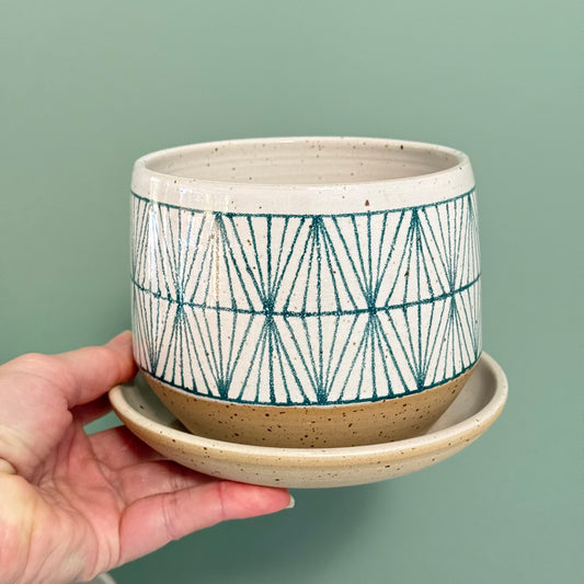 Planter, bluegreen geometric