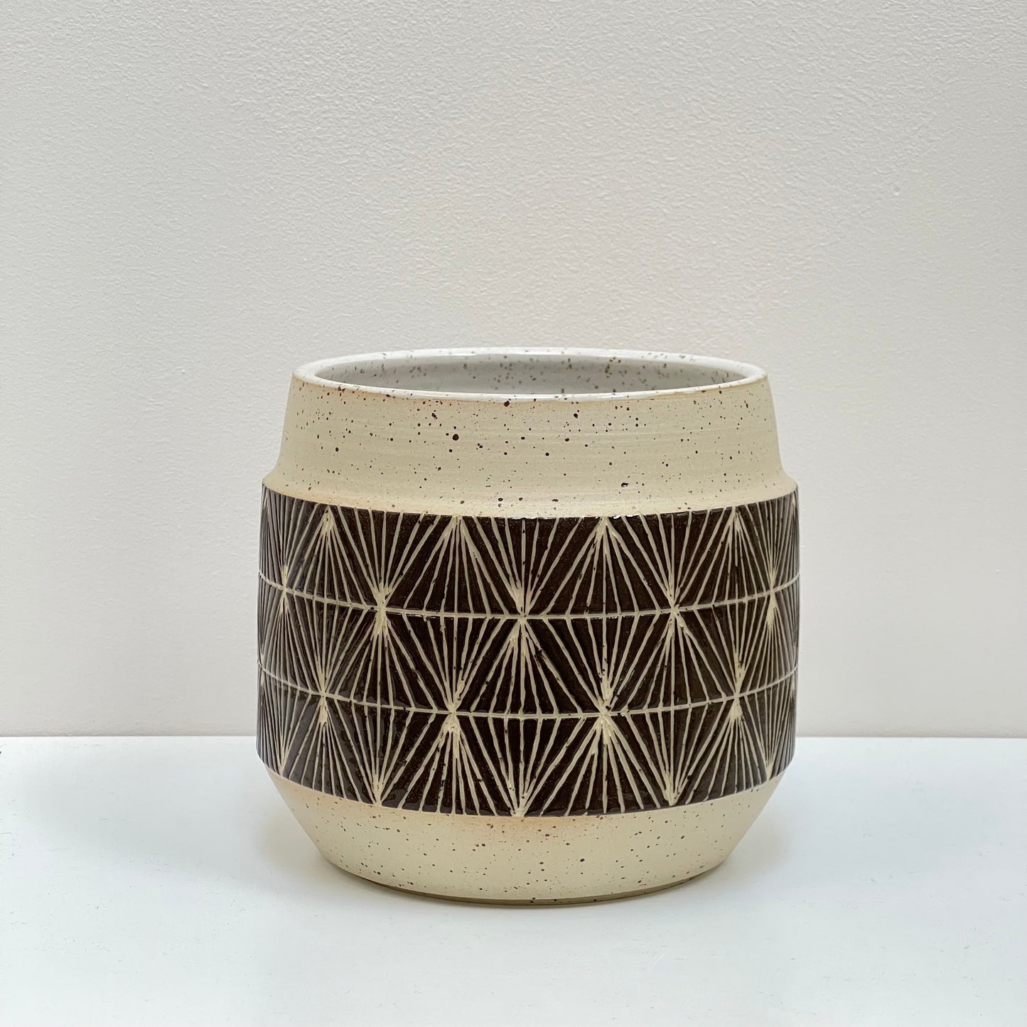 Utensil Holder/ Vase, dark brown geometric