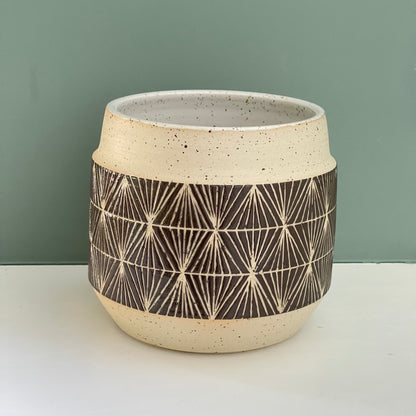 Utensil Holder/ Vase, dark brown geometric