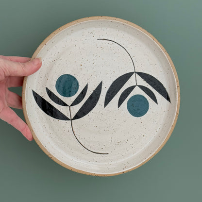 Plate, teal flower