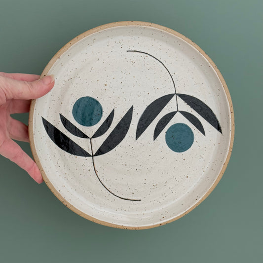 Plate, teal flower