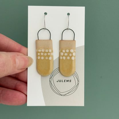 Earrings, yellow/ white dots