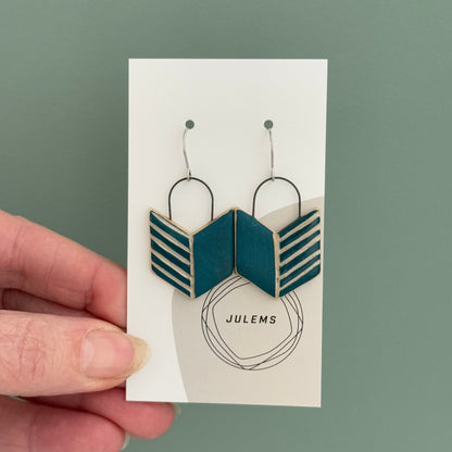 Earrings, bluegreen arrows