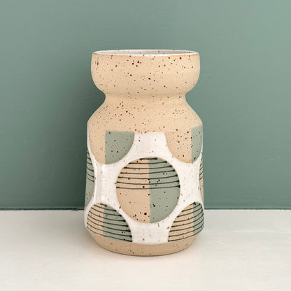 Vase, green striped dots