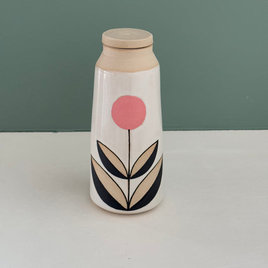 Jar/ bottle, pink flower