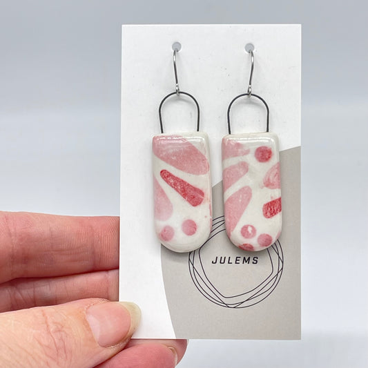 Earrings, pink shapes