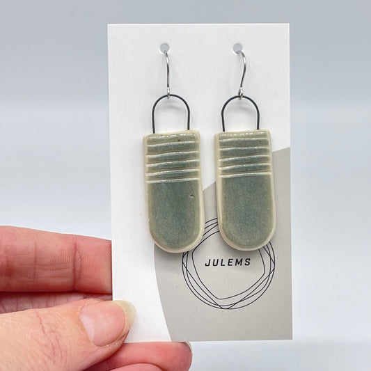 Earrings, green horizontal lines