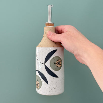 Oil bottle, green flowers