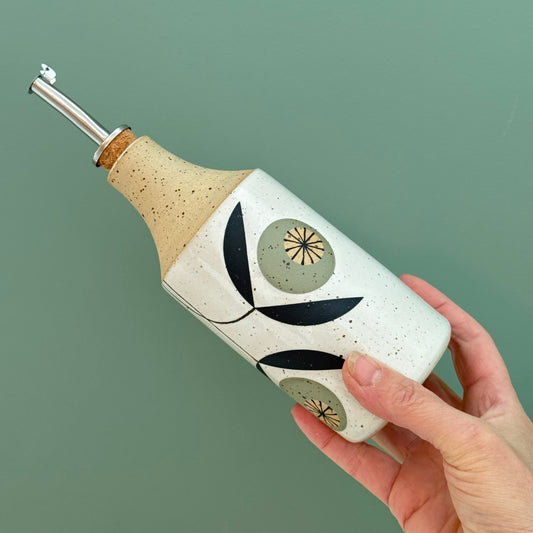 Oil bottle, green flowers