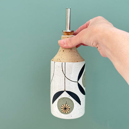 Oil bottle, green flowers